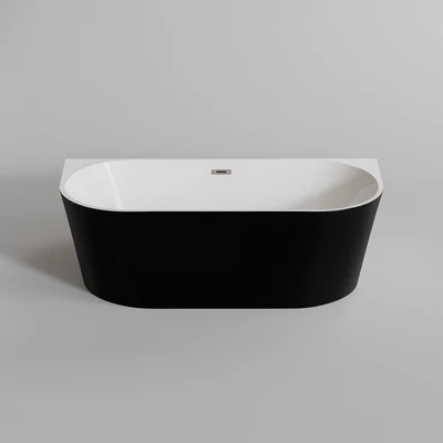 LANA || Cadă de baie semi-freestanding, pentru montaj lângă perete, negru-alb, 160x80x58 cm