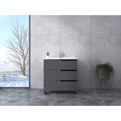 Torino || Gri antracit mat, dulap de baie cu lavoar 60cm