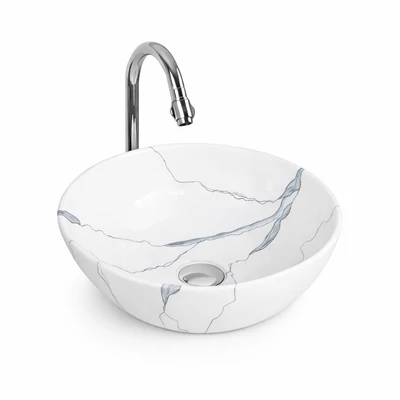 PARMA-M || Lavabou, de pus pe blat, ceramică, alb, imitație marmură, rotund