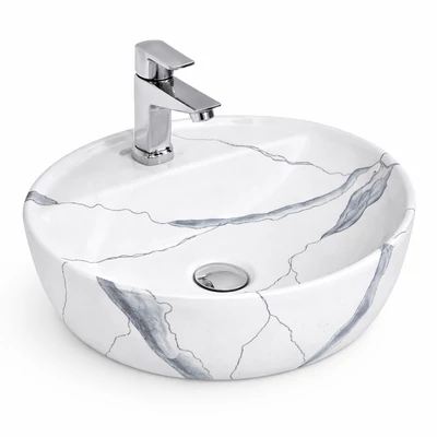MONTERO-M || 40 Lavabou, de pus pe blat, ceramică, alb, imitație marmură, rotunjit