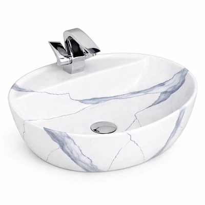 MONTERO-M || 50 Lavabou, de pus pe blat, ceramică, alb, imitație marmură, rotunjit