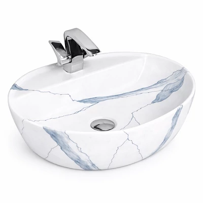 MONTERO-M || 60 Lavabou, de pus pe blat, ceramică, alb, imitație marmură, rotunjit