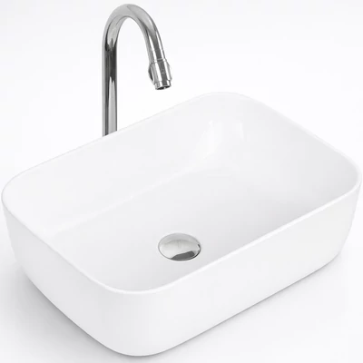 BERLIN || Lavabou, de pus pe blat, ceramică, alb, dreptunghiular