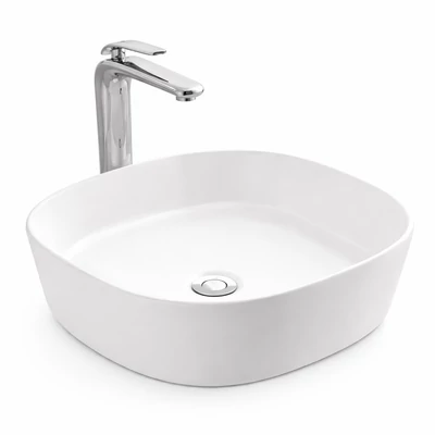 BERGAMO || SLIM Lavabou, de pus pe blat, ceramică, alb, rotunjit