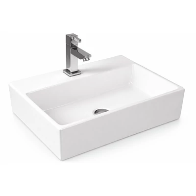 LEER || Lavabou, de pus pe blat, ceramică, alb, colțuros