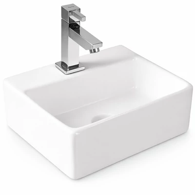 LAGE || Lavabou, de pus pe blat, ceramică, alb, colțuros