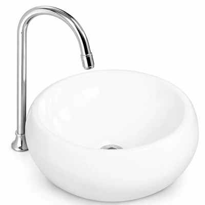 BARI || Lavabou, de pus pe blat, ceramică, alb, rotund