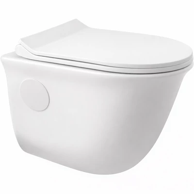 FRANKFURT || Vas WC, adânc, pentru montare pe perete, cu capac slim, ceramică, alb