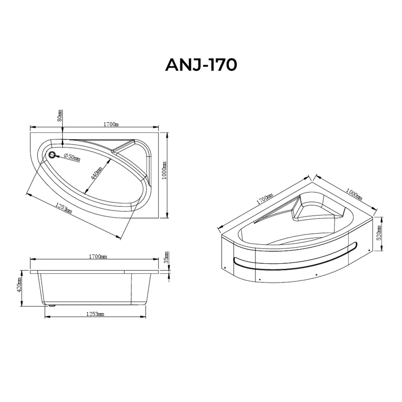 Nizza || Căzi de baie pe colț asimetrice R 170x100