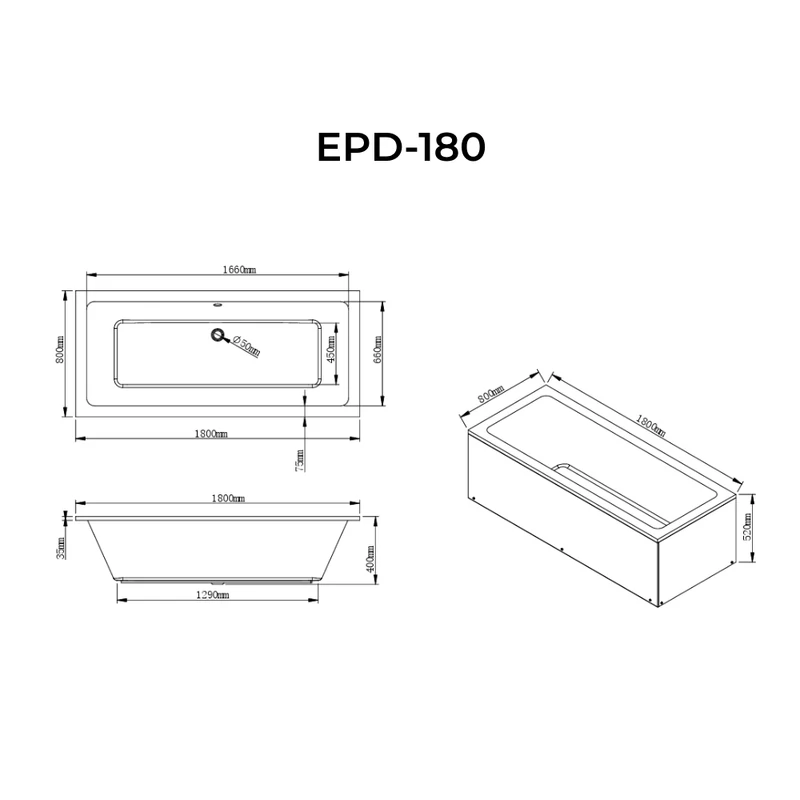 Peru || Căzi de baie rectangulare 180x80