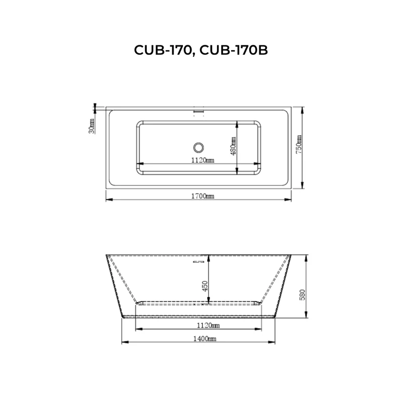 CUBE || Cadă de baie freestanding, alb, 170x75x58 cm