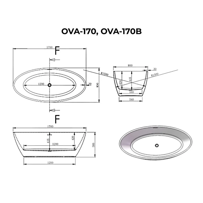 OVAL || Cadă de baie freestanding, alb, 170x80x58 cm