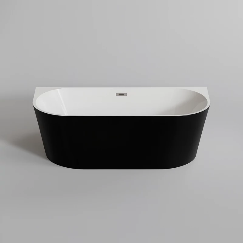 LANA || Cadă de baie semi-freestanding, pentru montaj lângă perete, negru-alb, 160x80x58 cm