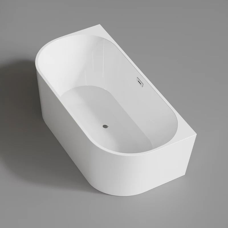 LANA || Cadă de baie semi-freestanding, pentru montaj lângă perete, alb, 160x80x58 cm