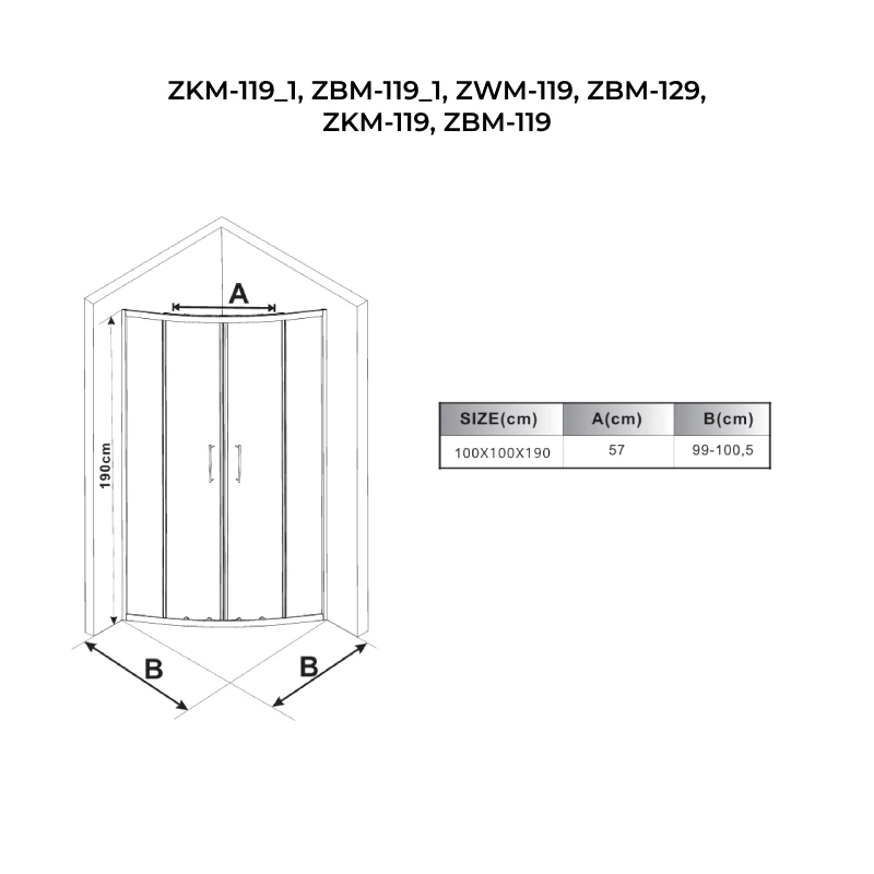 Avignon || 6mm White curbată Cabină de duș 100*100 190cm