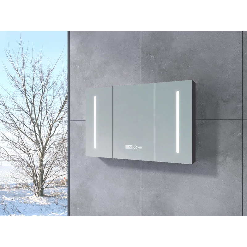 Vicenza || Gri antracit mat, dulap cu trei uși, oglindă și iluminare LED 100 cm