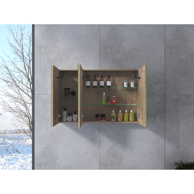 Vicenza || Sonoma Dulap cu trei uși și oglindă, LED 100 cm