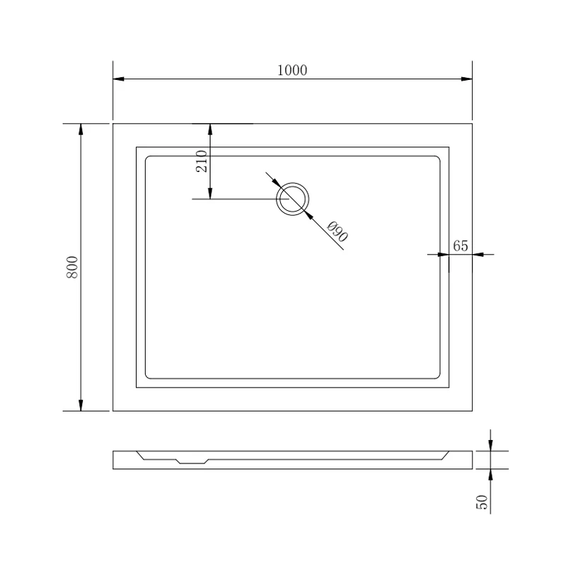 Coria || 80x100x5 cm tăviță de duș pătrată, dreptunghiulară, acrilică, cu sifon inclus