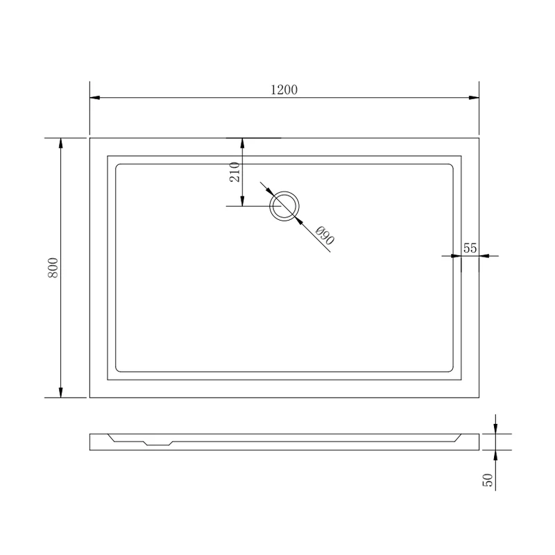 Coria || 80x120x5 cm tăviță de duș pătrată, dreptunghiulară, acrilică, cu sifon inclus