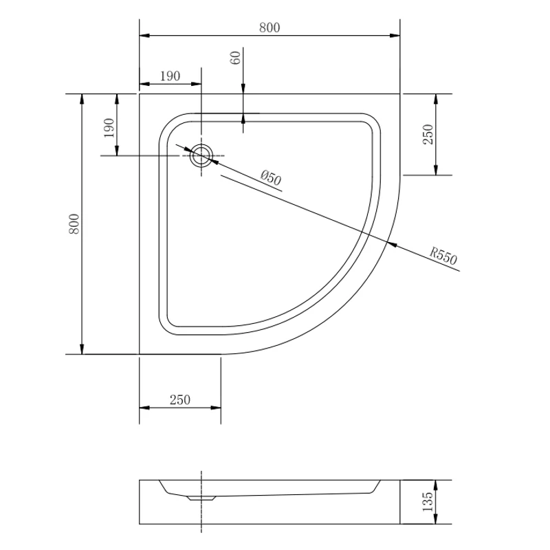 Almagro 80x80x13,5 cm tăviță de duș semicirculară, acrilică, cu sifon inclus