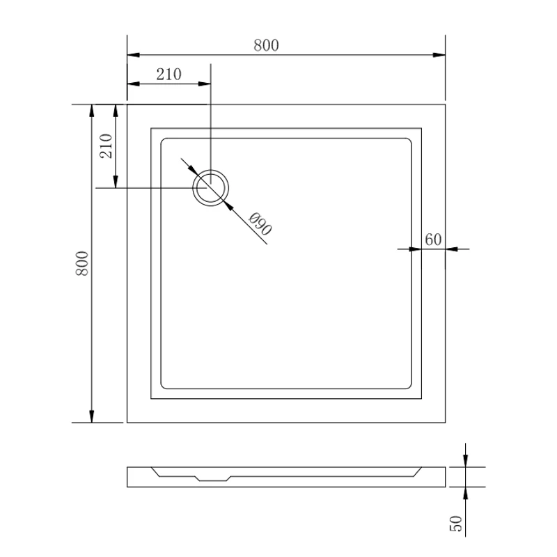 Coria || 80x80x 5 cm tăviță de duș pătrată, acrilică, cu sifon inclus