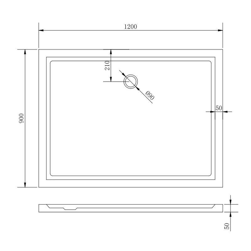 Coria || 90x120x5 cm tăviță de duș pătrată, dreptunghiulară, acrilică, cu sifon inclus