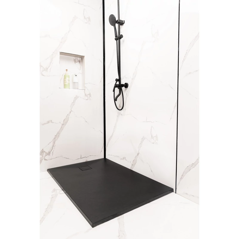Cagliari || Black 80x100x2,6 cm tăviță de duș pătrată, SMC, cu sifon inclus