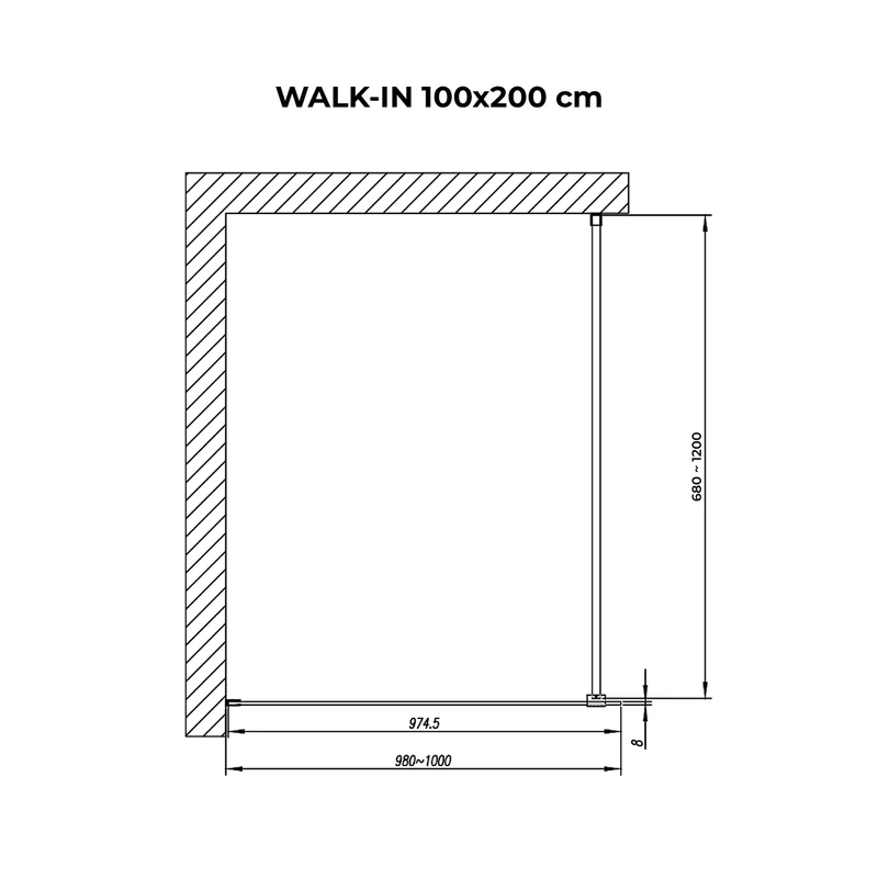 Walk-in || Chrome Perete de duș, cu sticlă fumurie 100, 200cm, 8mm