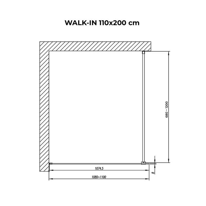 Walk-in || Chrome Perete de duș, cu sticlă fumurie 110, 200cm, 8mm