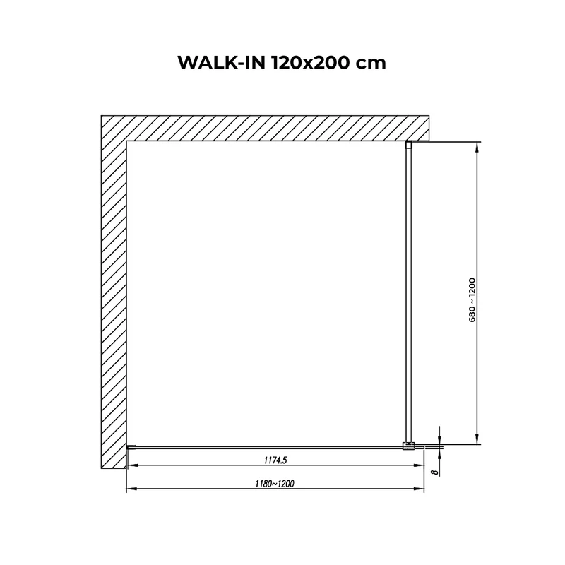 Walk-in || Chrome Perete de duș, cu sticlă fumurie 120, 200cm, 8mm