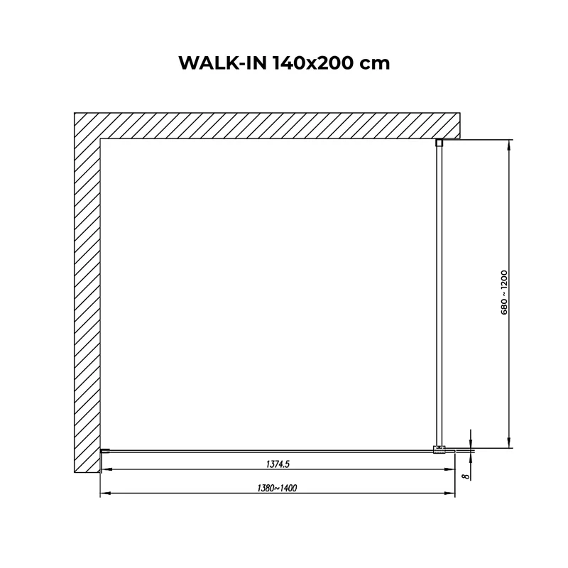 Walk-in || Black Perete de duș, gravat cu acid, cu sticlă mată 140, 200cm, 8mm