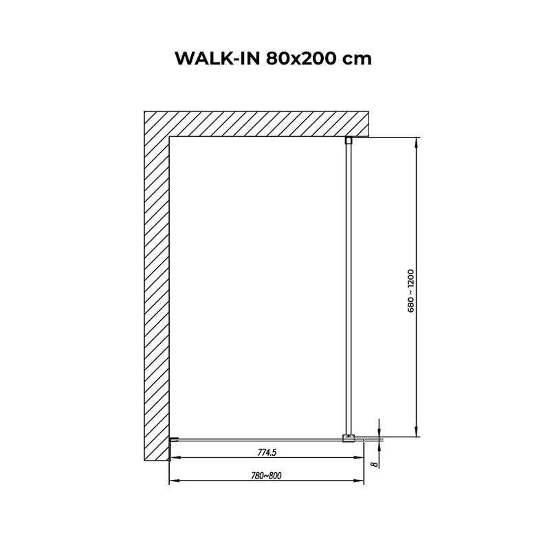 Walk-in || Black Perete de duș, cu sticlă fumurie 80, 200cm, 8mm