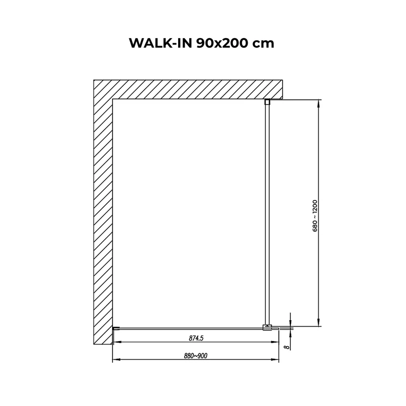 Walk-in || Chrome Perete de duș, cu sticlă fumurie 90, 200cm, 8mm