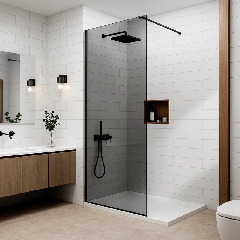 Walk-in || Black Perete de duș, cu sticlă fumurie 80, 200cm, 8mm