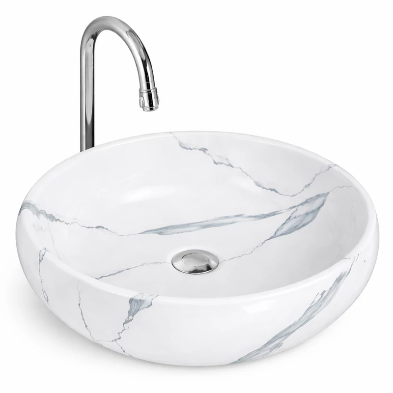 MERANO-M || Lavabou, de pus pe blat, ceramică, alb, imitație marmură, oval