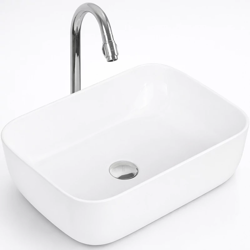 BERLIN || Lavabou, de pus pe blat, ceramică, alb, dreptunghiular