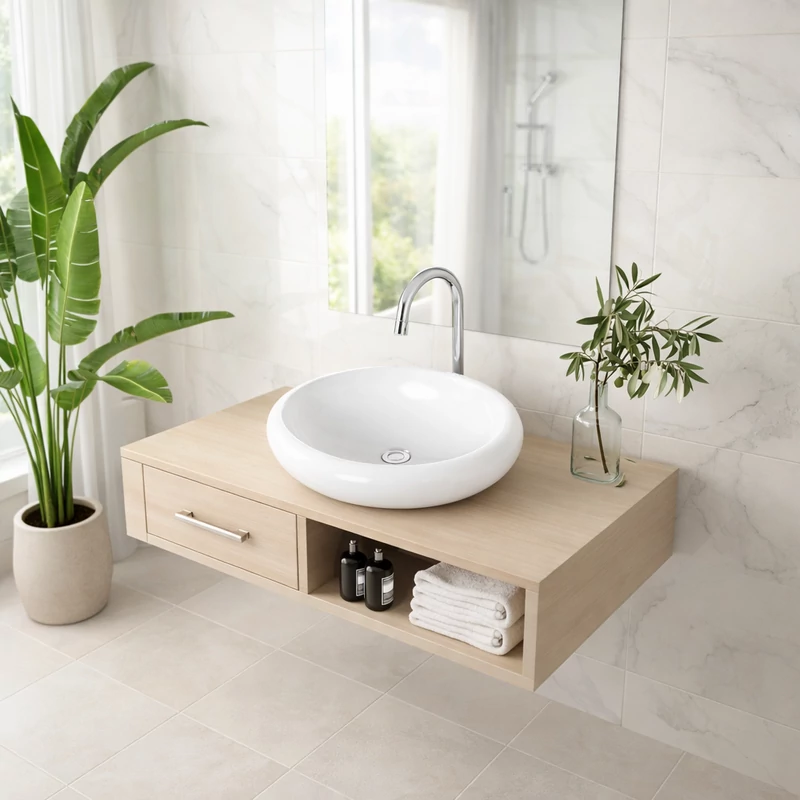 MERANO || Lavabou, de pus pe blat, ceramică, alb, oval