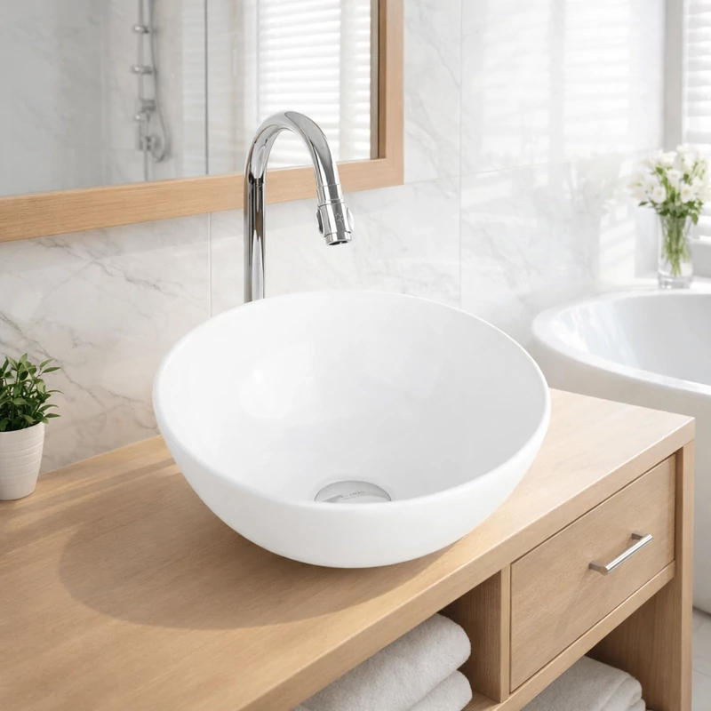 PARMA || Lavabou, de pus pe blat, ceramică, alb, rotund