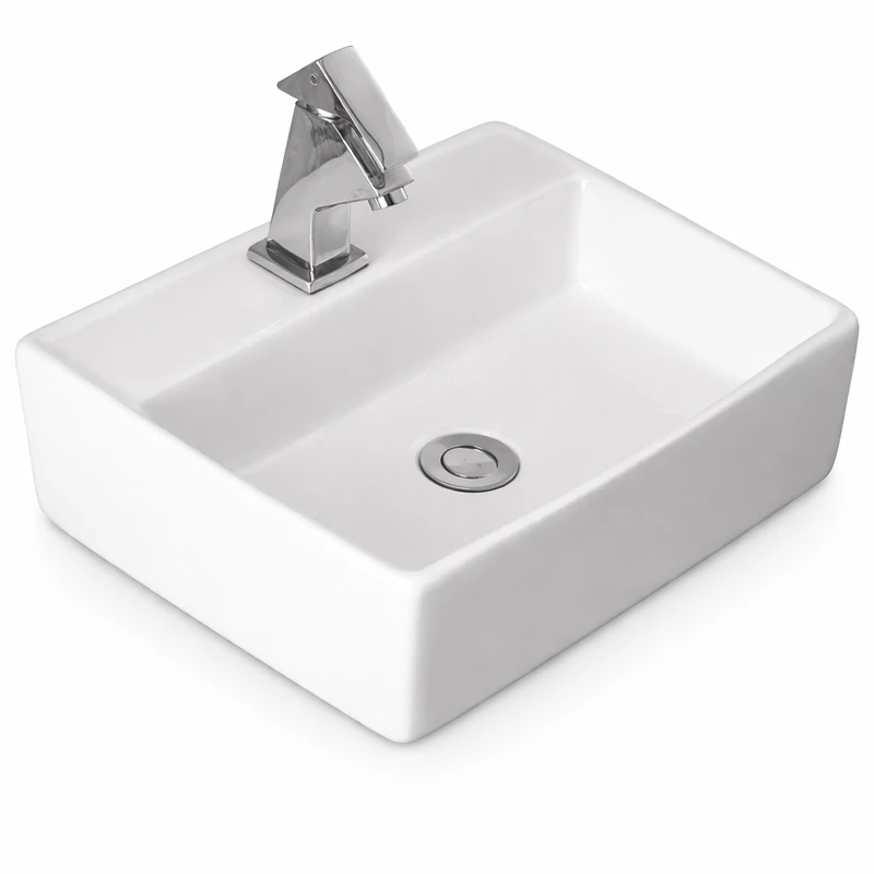 LINZ || Lavabou, de pus pe blat, ceramică, alb, colțuros