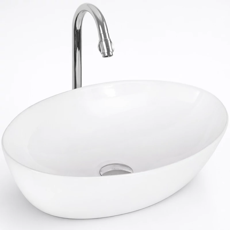 MONACO || Lavabou, de pus pe blat, ceramică, alb, oval