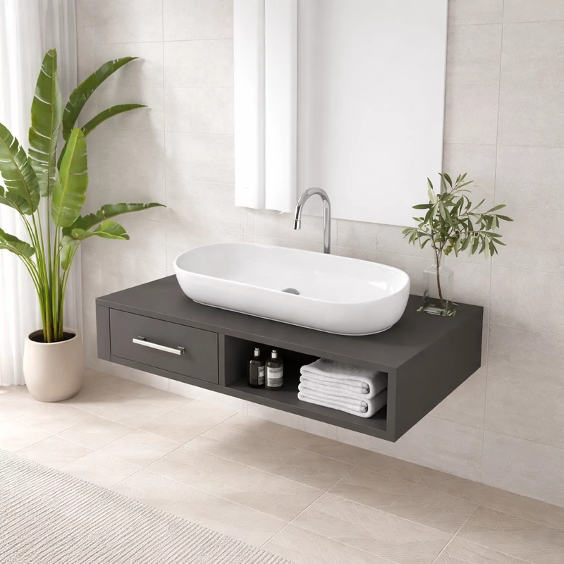 LIGNANO || Lavabou, de pus pe blat, ceramică, alb, oval