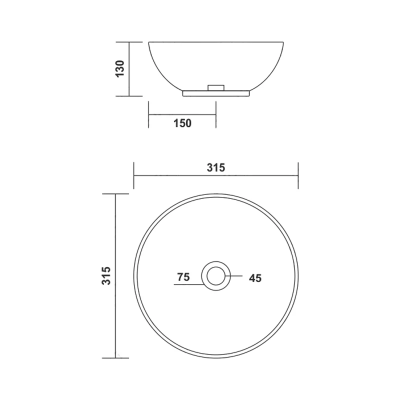 PARMA || Lavabou, de pus pe blat, ceramică, alb, rotund