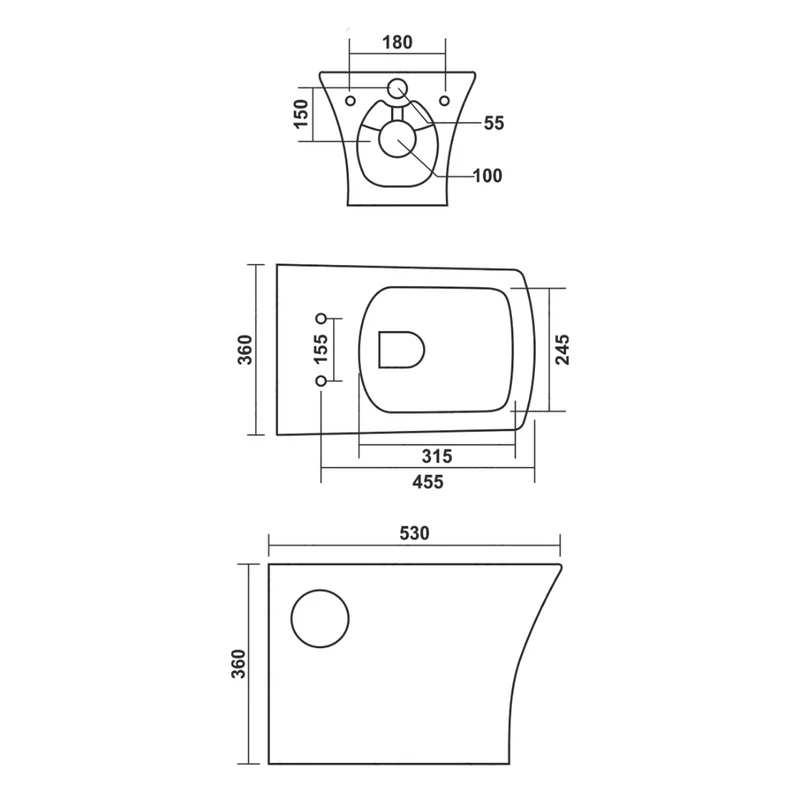 OSLO || Vas WC, adânc, pentru montare pe perete, ceramică, alb